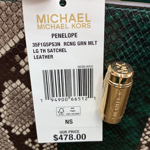 MICHAEL KORS PENELOPE LARGE TOP HANDLE RASING GREEN MULTI COLOR - Picture 15 of 15